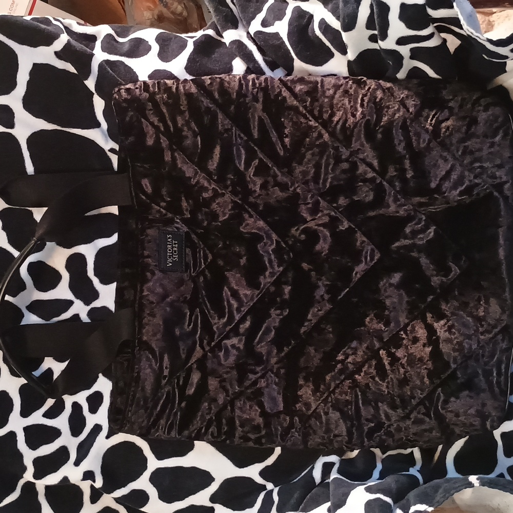Victoria Secret Black on Black velvet tote soft and furry